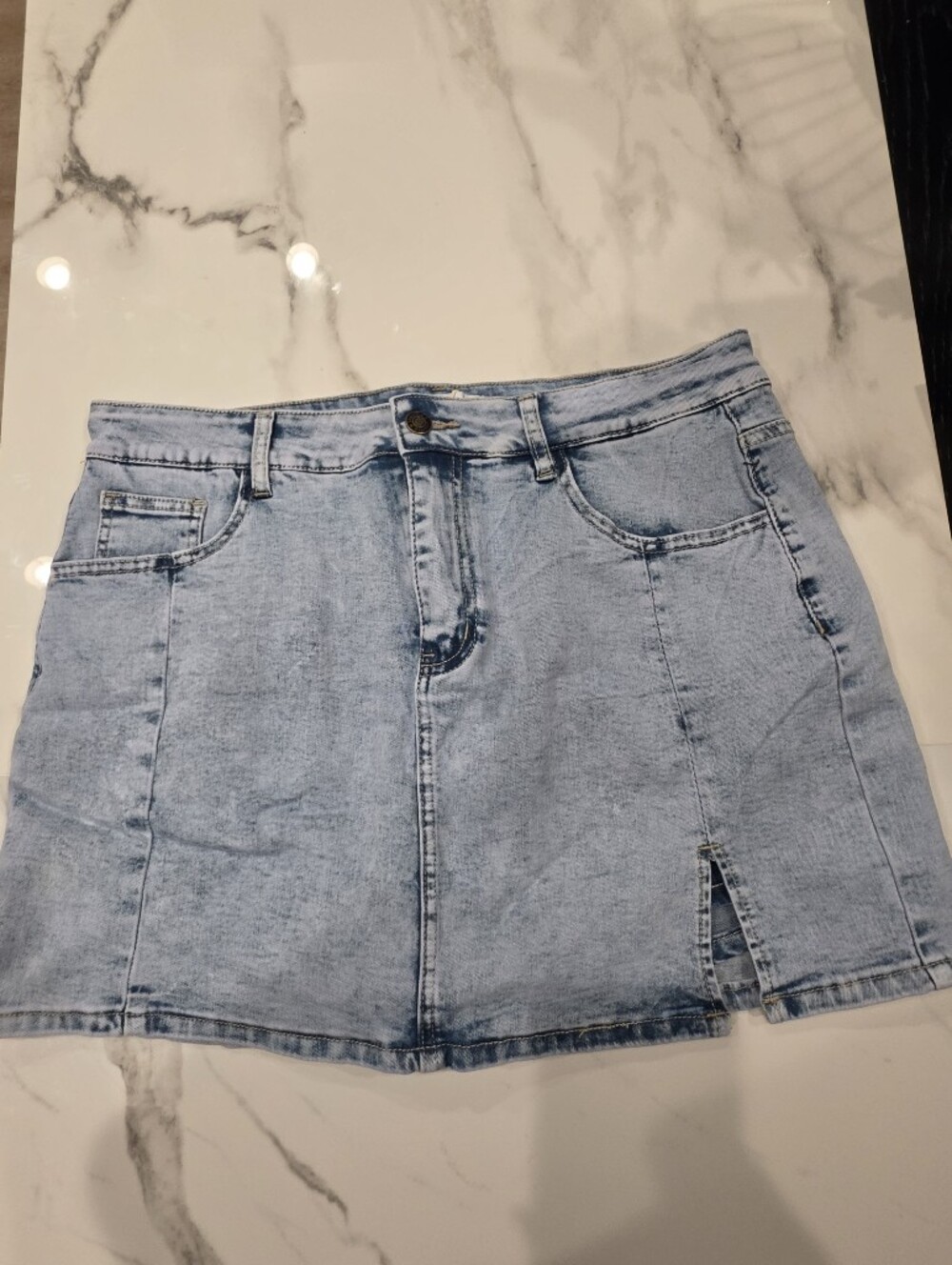 Light Blue Denim Skirt-Shorts with Front Pocket Detail